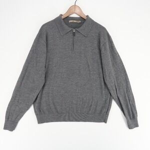 Raffi‎ 1/4 Zip Sweater Mens XL Gray Pullover Polo Extra Fine Merino Wool